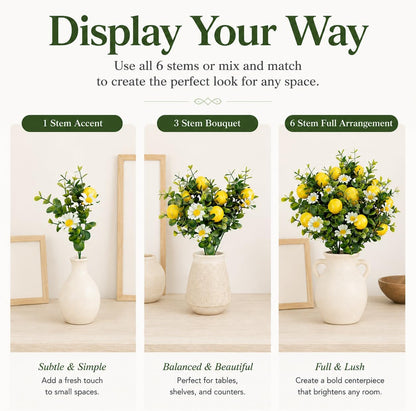 6 Pcs Artificial Lemon Branches Small Artificial Fruit Lemon Tree Greenery Decoration Faux Lemons Picks for Farmhouse Kitchen Home Table Decor Stem Fruits for Home Spring Summer Decor