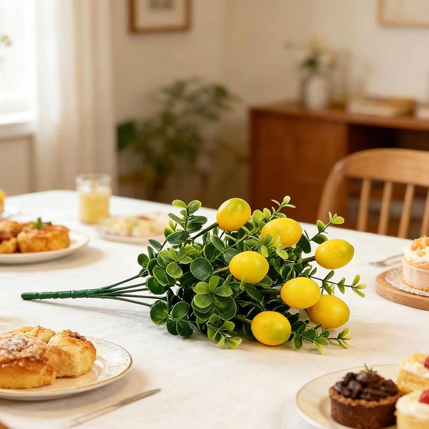 6 Pcs Artificial Lemon Branches Small Artificial Fruit Lemon Tree Greenery Decoration Faux Lemons Picks for Farmhouse Kitchen Home Table Decor Stem Fruits for Home Spring Summer Decor