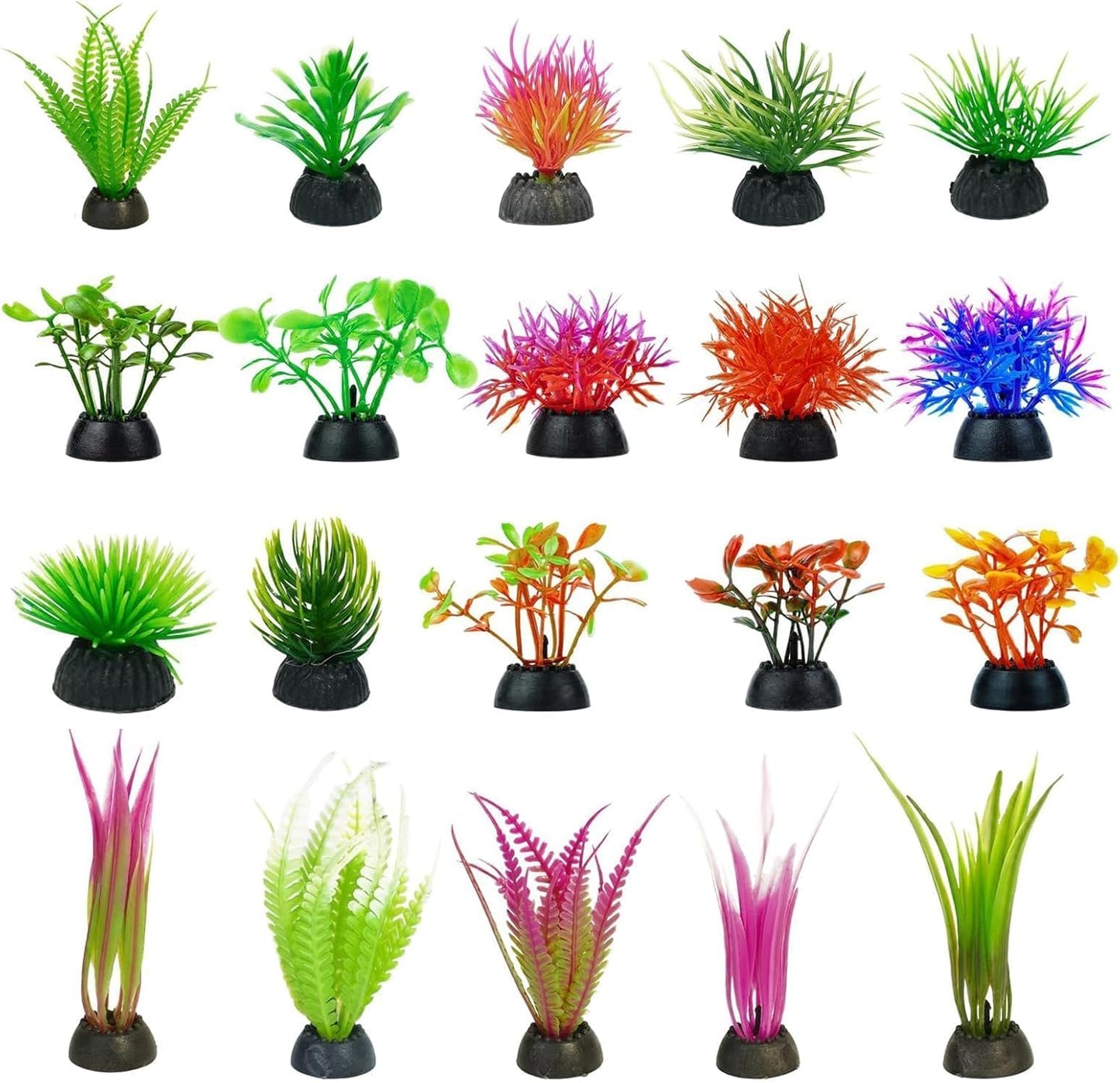 20Pcs Fish Tank Decorations Set, Mini Aquarium Plants, Fish Tank Decor, Small Fish Tank Decorations for Home and Office Aquariums