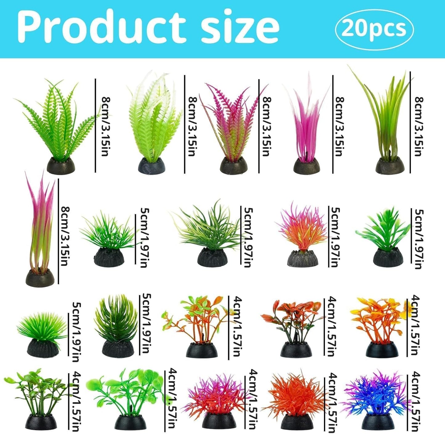 20Pcs Fish Tank Decorations Set, Mini Aquarium Plants, Fish Tank Decor, Small Fish Tank Decorations for Home and Office Aquariums