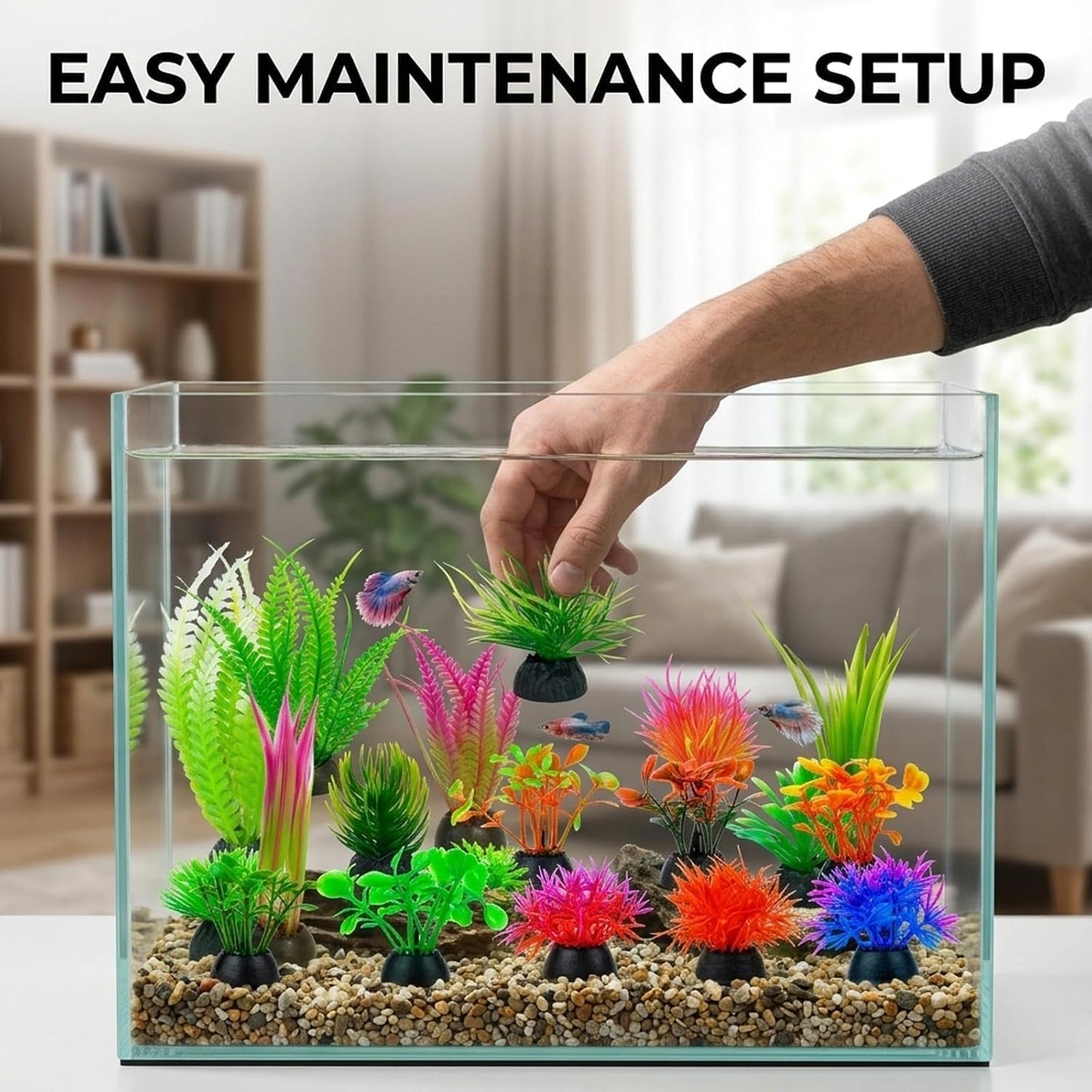 20Pcs Fish Tank Decorations Set, Mini Aquarium Plants, Fish Tank Decor, Small Fish Tank Decorations for Home and Office Aquariums