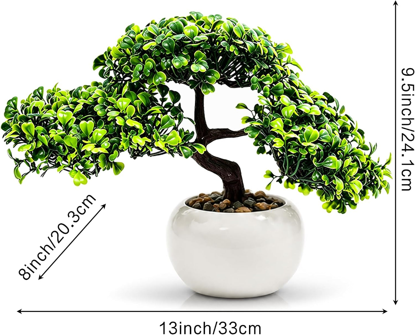 9.5 Inch Artificial Bonsai Tree with Ceramic Pot - Decorative Fake Plant for Home Office Living Room Window Sill, Fake Plants for Year-Round Decoration（Gray）