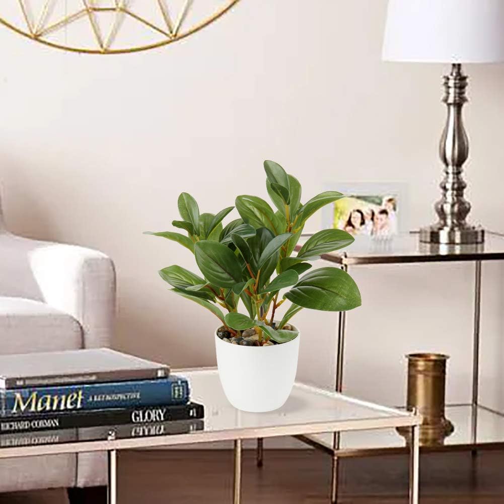 Artificial Plants Mini Camellia Potted Fake Plants Small Faux Plastic Plants Desk Plant Artificial Flowers with Vase for Home Office Desk Kitchen Garden Indoor Decor