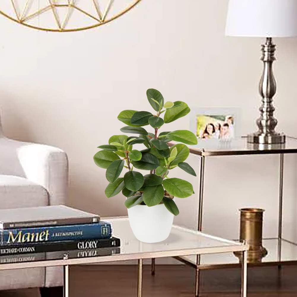 Artificial Plants Mini Camellia Potted Fake Plants Small Faux Plastic Plants Desk Plant Artificial Flowers with Vase for Home Office Desk Kitchen Garden Indoor Decor