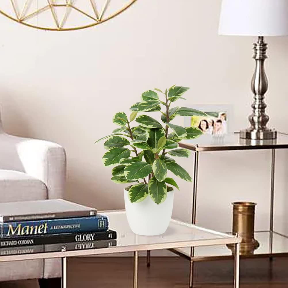 Artificial Plants Mini Camellia Potted Fake Plants Small Faux Plastic Plants Desk Plant Artificial Flowers with Vase for Home Office Desk Kitchen Garden Indoor Decor
