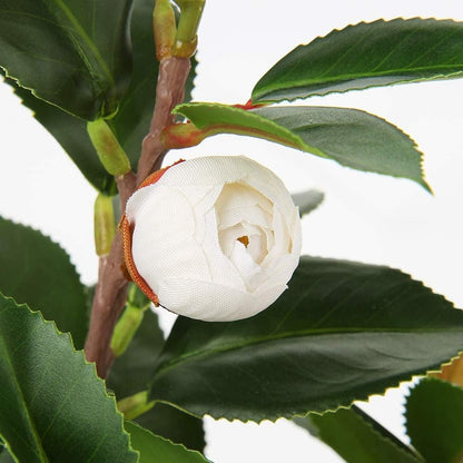 Artificial Plants Mini Camellia Potted Fake Plants Small Faux Plastic Plants Desk Plant Artificial Flowers with Vase for Home Office Desk Kitchen Garden Indoor Decor