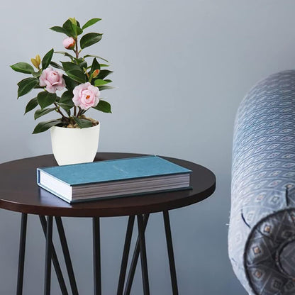 Artificial Plants Mini Camellia Potted Fake Plants Small Faux Plastic Plants Desk Plant Artificial Flowers with Vase for Home Office Desk Kitchen Garden Indoor Decor