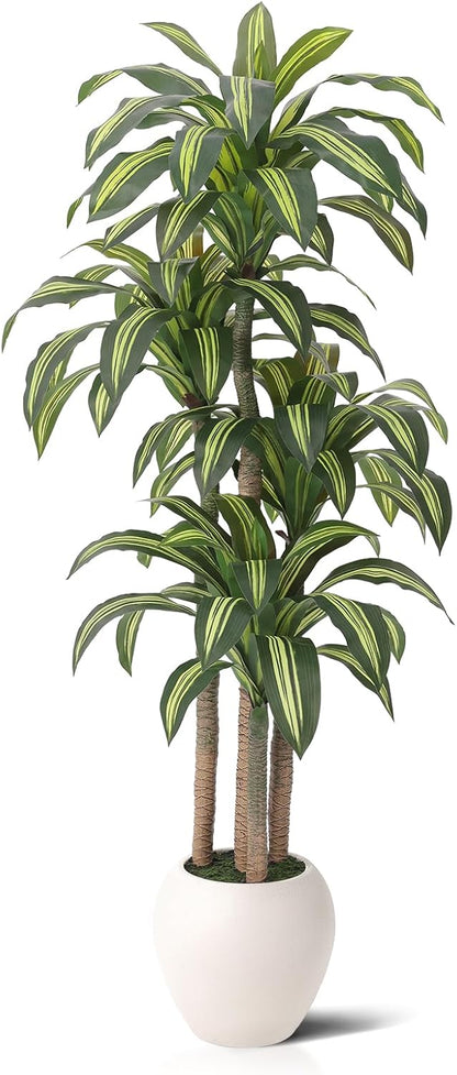 Artificial Dracaena Tree Indoor - 8FT UV Resistant Fake Outdoor Plants with Planter- Tall Faux Tree for Front Porch, Patio, Garden, Wedding, Home, Living Room Decor, VN151