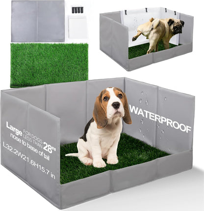 Dog Grass Pad with Tray Foldable Dog Litter Box High Walls, Odor Free Artificial Grass for Dogs Potty, Pee Pad Holder, Seamless, No Assembly, Waterproof, Easy Clean, Portable for Travel