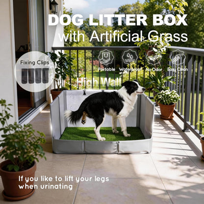 Dog Grass Pad with Tray Foldable Dog Litter Box High Walls, Odor Free Artificial Grass for Dogs Potty, Pee Pad Holder, Seamless, No Assembly, Waterproof, Easy Clean, Portable for Travel