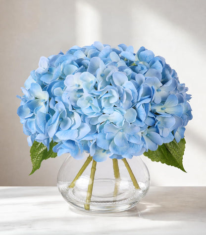 Artificial Hydrangea Flowers Arrangements in Glass Vase for Home Decoration, Faux Hydrangea Flowers for Floral Arrangements with Faux Water Wedding Bouquets Kitchen Table Centerpiece Decor