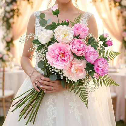 3 Bouquets Peonies Artificial Flowers with 22'' Long Stems, Latex Real Touch Faux Peony Flowers, Fake Peonies Bouquet for Table Centerpieces, Vases Home Wedding Party Decor (Mixed Pink)