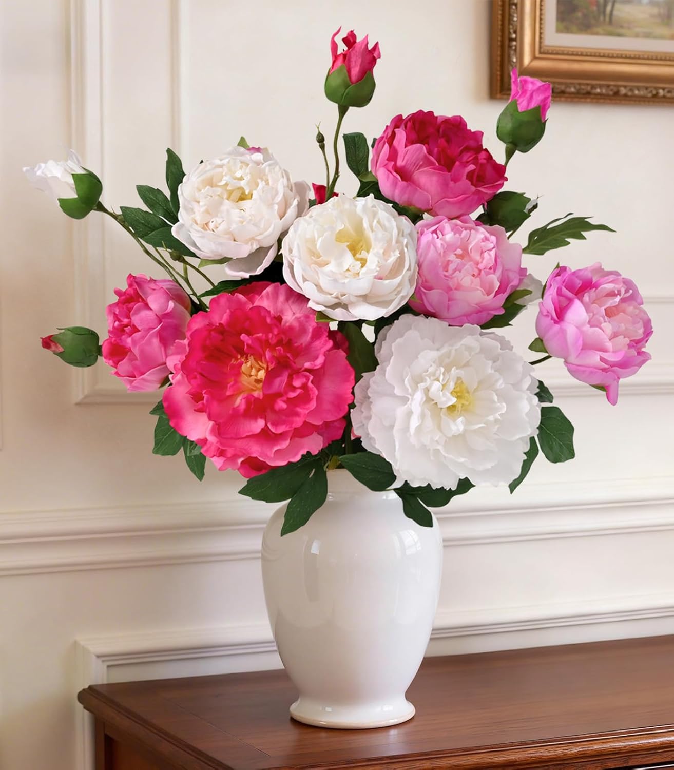 3 Bouquets Peonies Artificial Flowers with 22'' Long Stems, Latex Real Touch Faux Peony Flowers, Fake Peonies Bouquet for Table Centerpieces, Vases Home Wedding Party Decor (Mixed Pink)