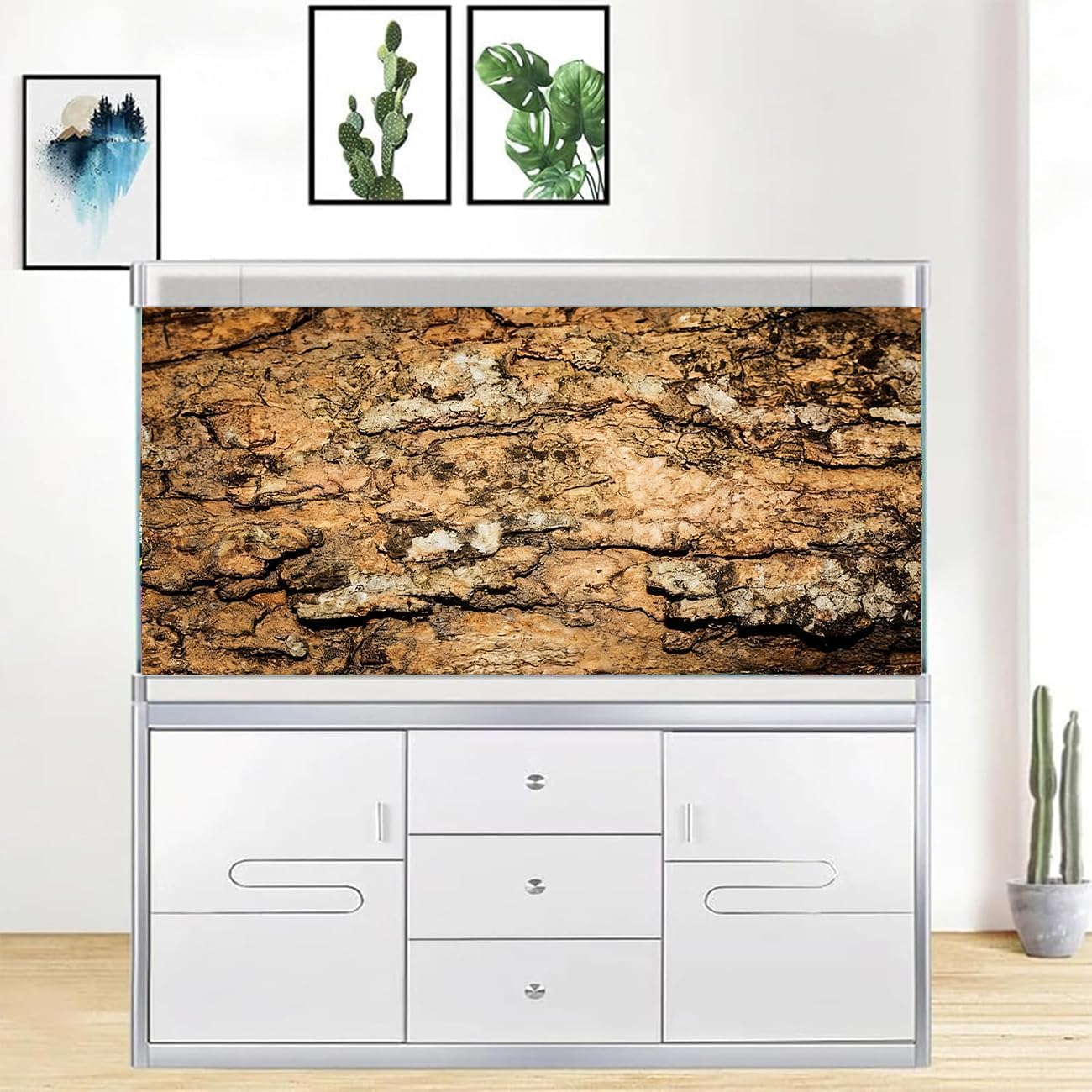 Reptile Terrarium Background 48"×24" 3PCS – Polyester Fabric Bearded Dragon Tank Decor with Gray Rock Bark & Forest Pattern, Non-Reflective & Bubble-Free for Snake Lizard Gecko Vivarium 834