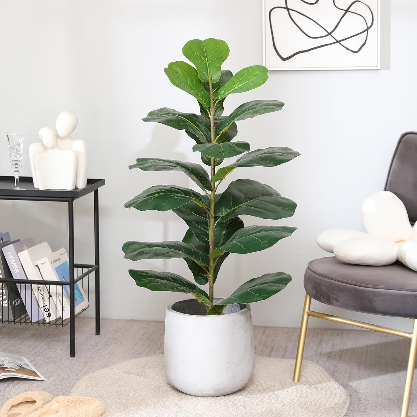 6ft Artificial Fiddle Leaf Fig Tree Plant,Fake Ficus Lyrata in Pot,Ficus Faux Plant Artificial Trees for Office Indoor Outdoor Garden Living Room Home Decor 1PCS-71in