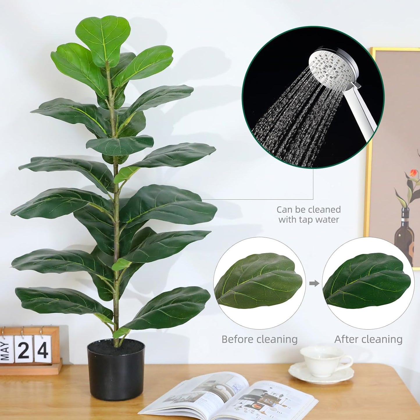 6ft Artificial Fiddle Leaf Fig Tree Plant,Fake Ficus Lyrata in Pot,Ficus Faux Plant Artificial Trees for Office Indoor Outdoor Garden Living Room Home Decor 1PCS-71in