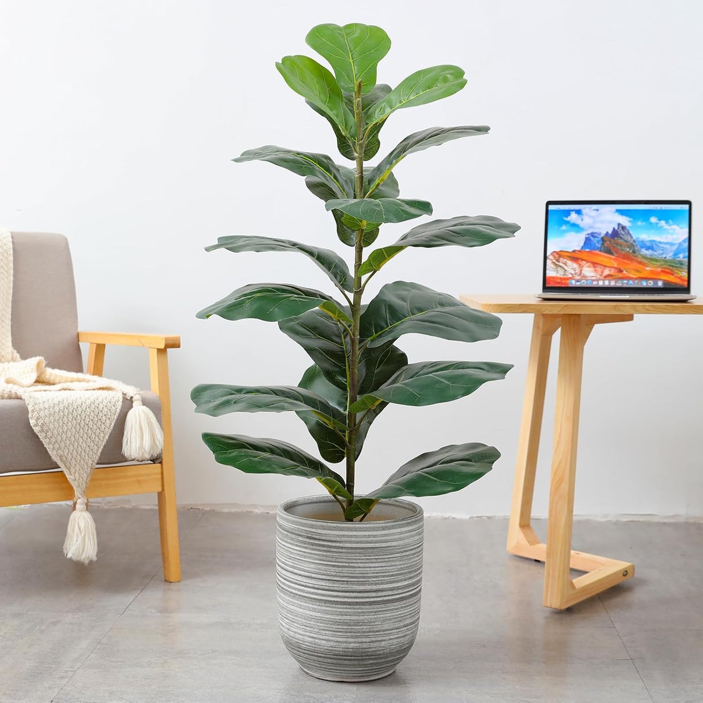 6ft Artificial Fiddle Leaf Fig Tree Plant,Fake Ficus Lyrata in Pot,Ficus Faux Plant Artificial Trees for Office Indoor Outdoor Garden Living Room Home Decor 1PCS-71in