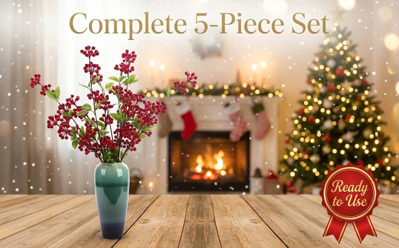 Artificial Pomegranate Tree Branches, 37 Inches, 3-Piece Set | Artificial Autumn Tree Branches, Silk Leaves, Christmas Decoration, Thanksgiving Central Decoration, Wedding Decoration