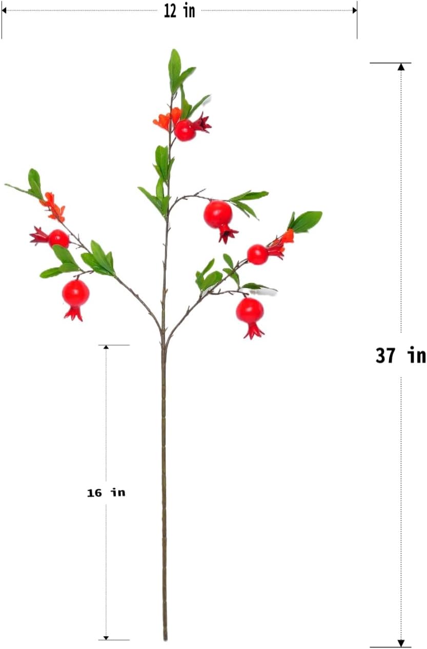 Artificial Pomegranate Tree Branches, 37 Inches, 3-Piece Set | Artificial Autumn Tree Branches, Silk Leaves, Christmas Decoration, Thanksgiving Central Decoration, Wedding Decoration