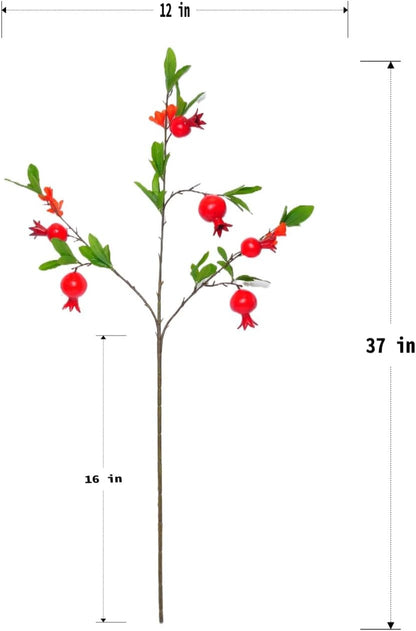 Artificial Pomegranate Tree Branches, 37 Inches, 3-Piece Set | Artificial Autumn Tree Branches, Silk Leaves, Christmas Decoration, Thanksgiving Central Decoration, Wedding Decoration