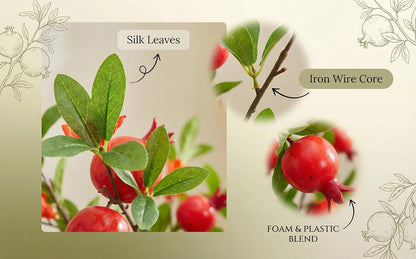 Artificial Pomegranate Tree Branches, 37 Inches, 3-Piece Set | Artificial Autumn Tree Branches, Silk Leaves, Christmas Decoration, Thanksgiving Central Decoration, Wedding Decoration