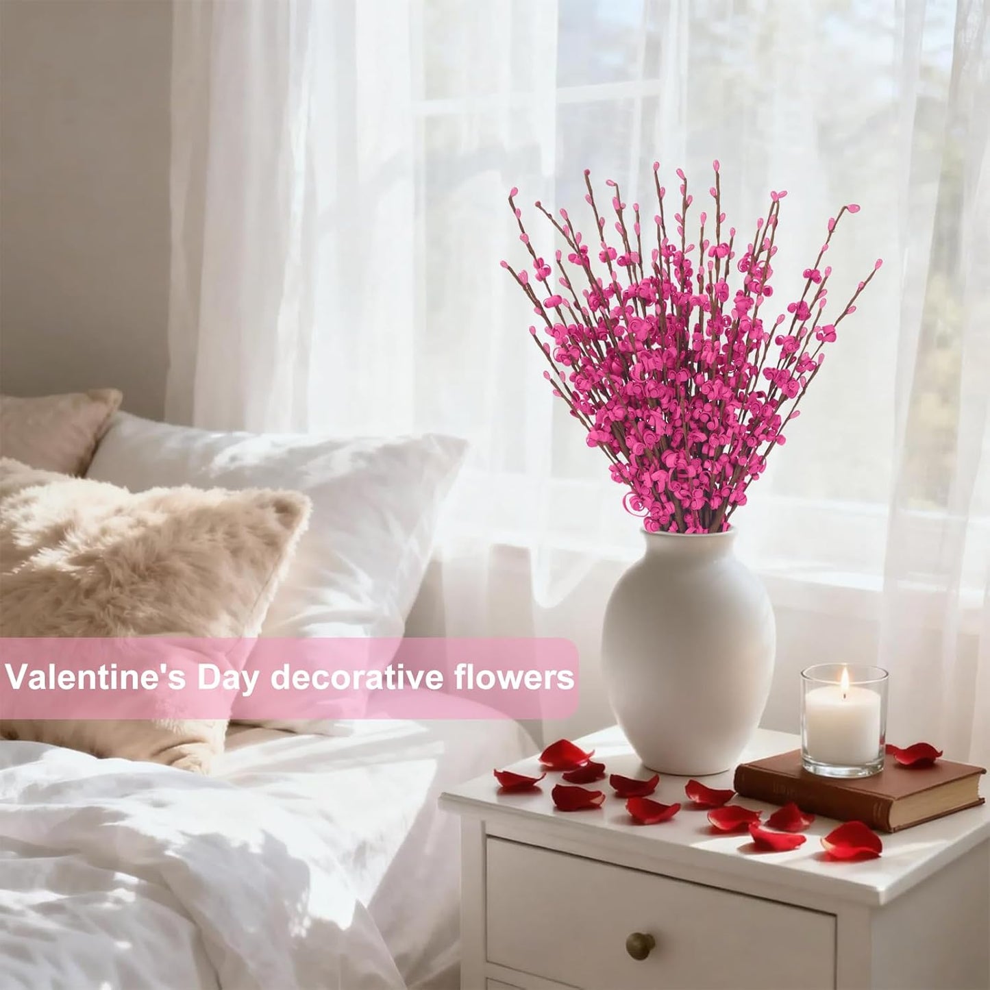 4Pcs Artificial Tulips Flower Stems for Valentine’s Day Anniversary Decor | 17.3" Faux Tulip Flower Bouquet Short Stems Vase Filler Home Mother's Day Wedding Table Centerpieces DIY Wreath Gift Decor