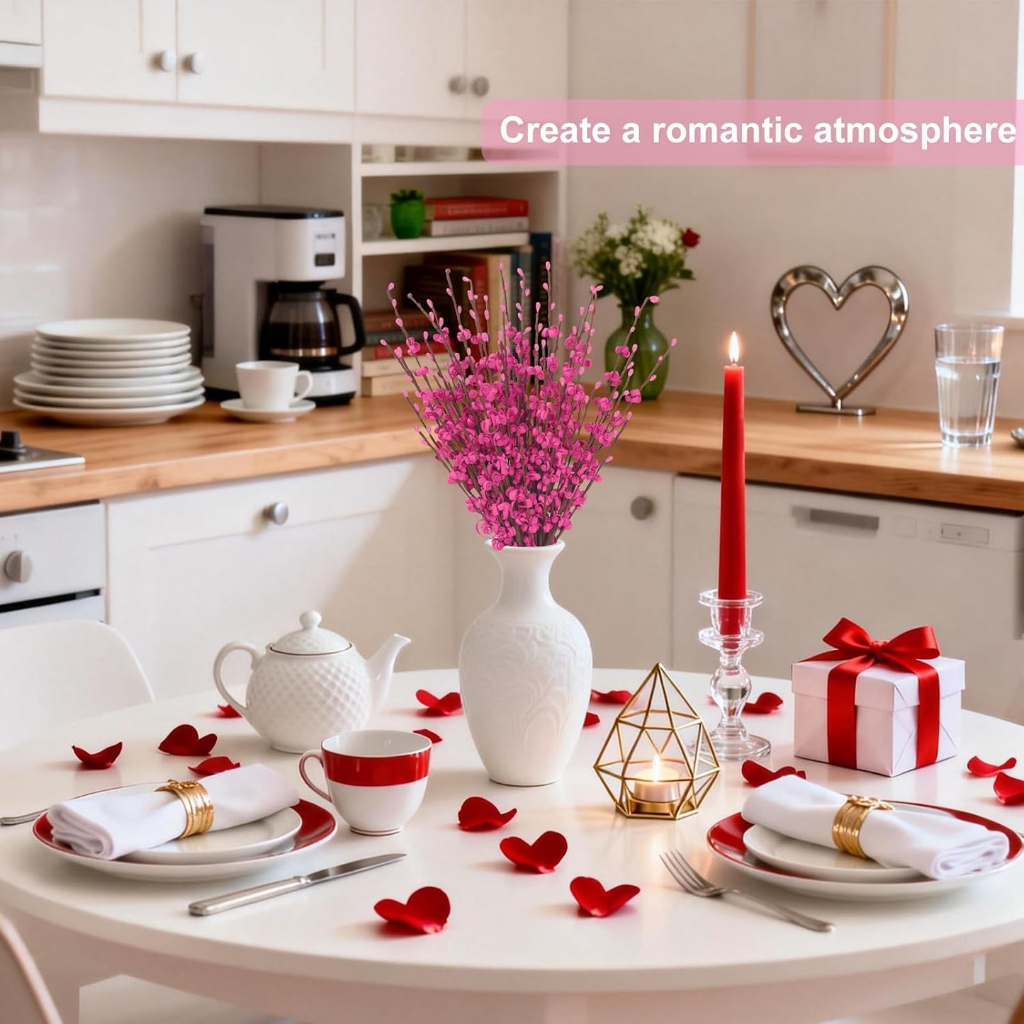 4Pcs Artificial Tulips Flower Stems for Valentine’s Day Anniversary Decor | 17.3" Faux Tulip Flower Bouquet Short Stems Vase Filler Home Mother's Day Wedding Table Centerpieces DIY Wreath Gift Decor