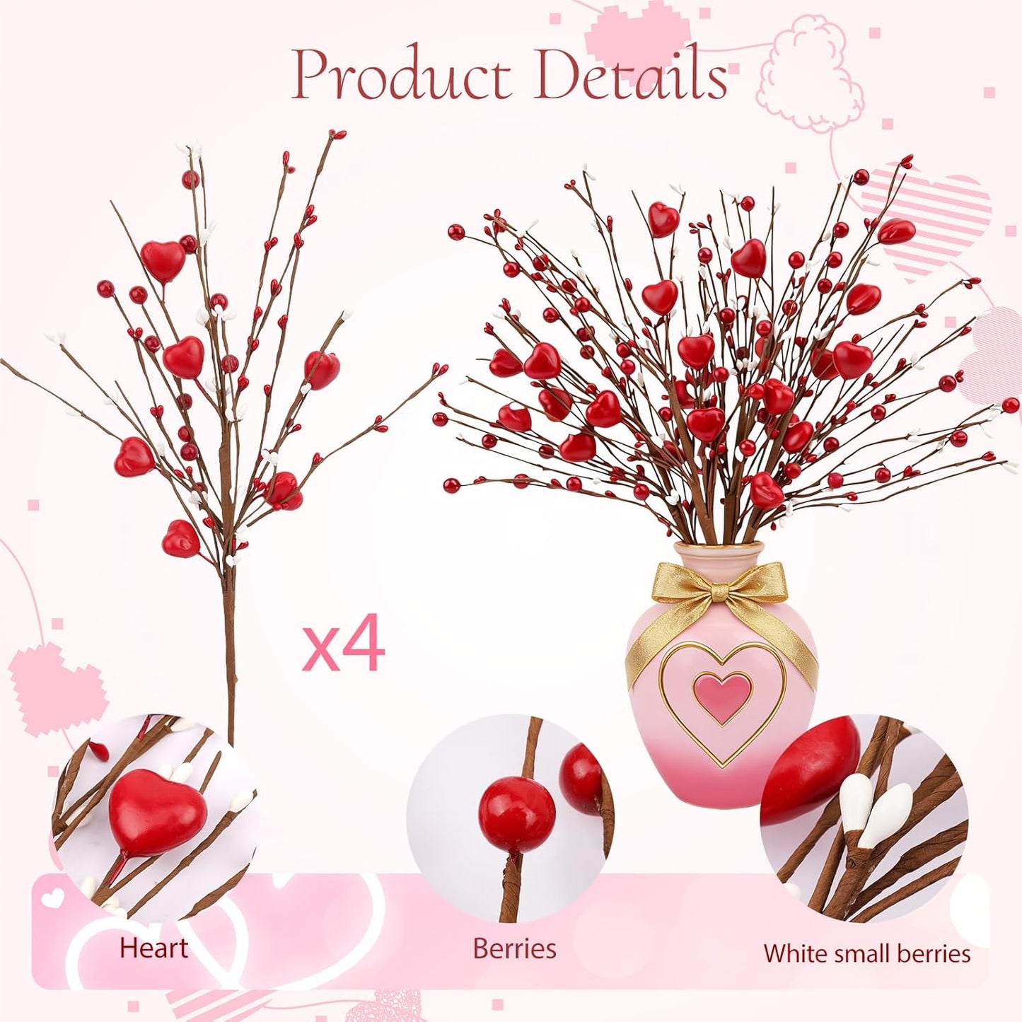 4Pcs Artificial Tulips Flower Stems for Valentine’s Day Anniversary Decor | 17.3" Faux Tulip Flower Bouquet Short Stems Vase Filler Home Mother's Day Wedding Table Centerpieces DIY Wreath Gift Decor