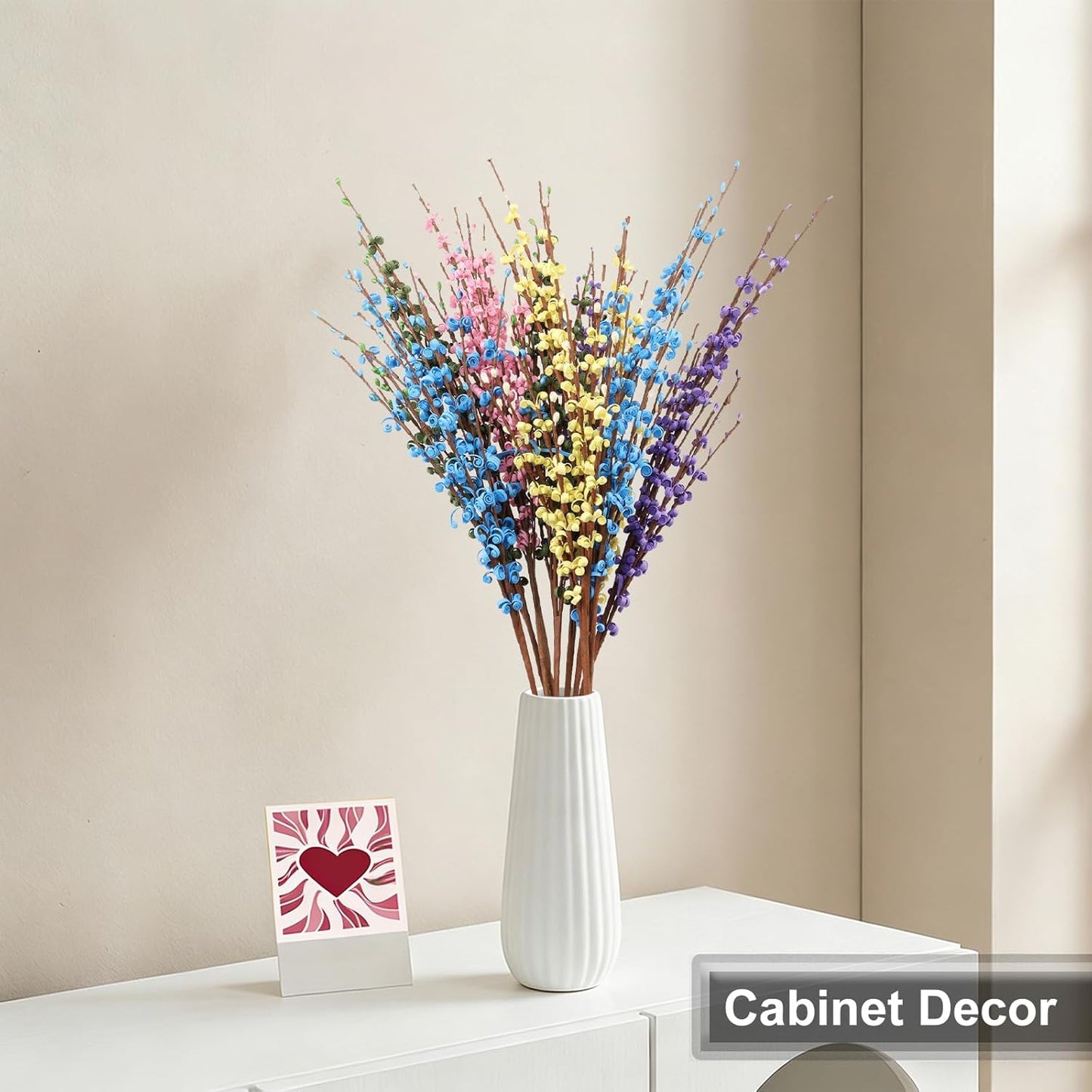 4Pcs Artificial Tulips Flower Stems for Valentine’s Day Anniversary Decor | 17.3" Faux Tulip Flower Bouquet Short Stems Vase Filler Home Mother's Day Wedding Table Centerpieces DIY Wreath Gift Decor
