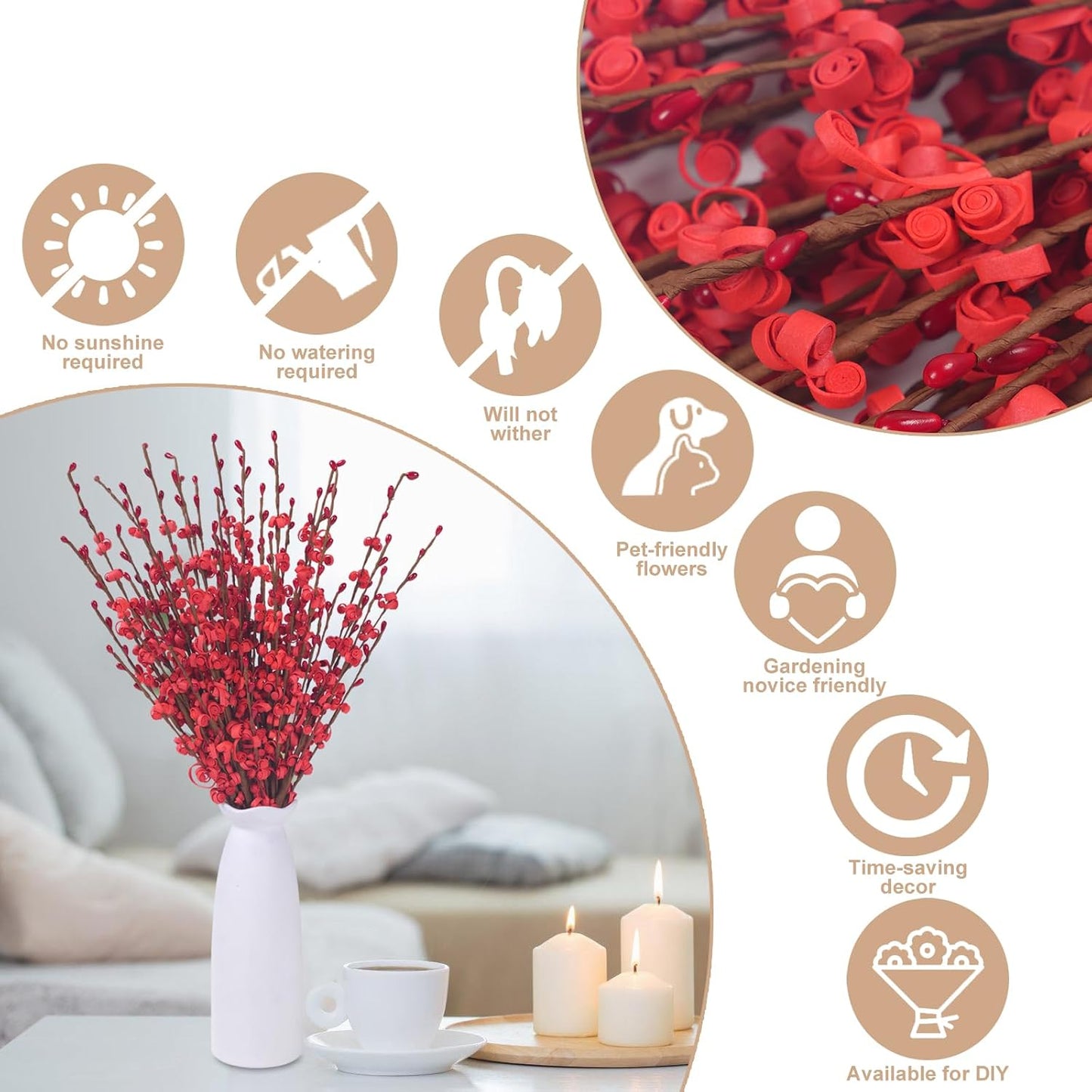 4Pcs Artificial Tulips Flower Stems for Valentine’s Day Anniversary Decor | 17.3" Faux Tulip Flower Bouquet Short Stems Vase Filler Home Mother's Day Wedding Table Centerpieces DIY Wreath Gift Decor
