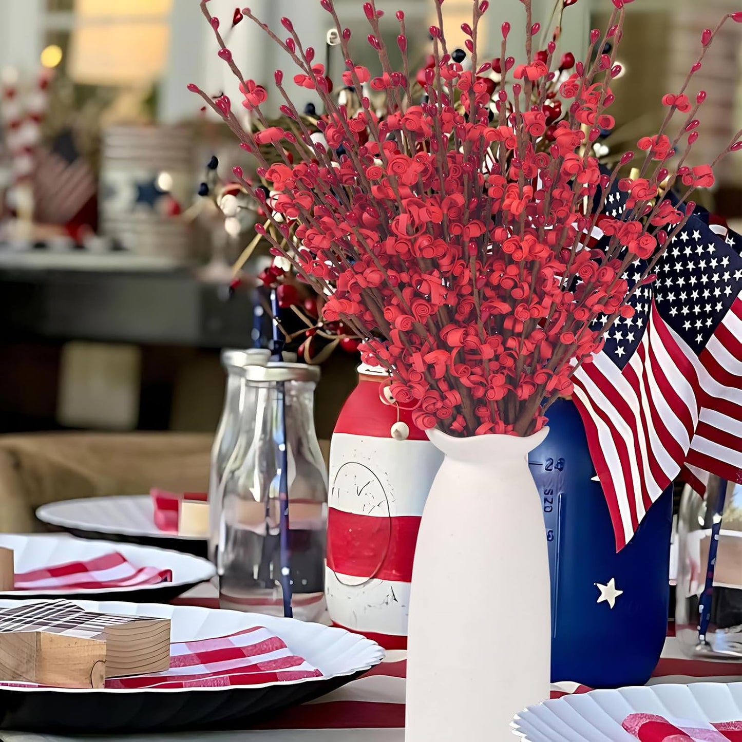 4Pcs Artificial Tulips Flower Stems for Valentine’s Day Anniversary Decor | 17.3" Faux Tulip Flower Bouquet Short Stems Vase Filler Home Mother's Day Wedding Table Centerpieces DIY Wreath Gift Decor