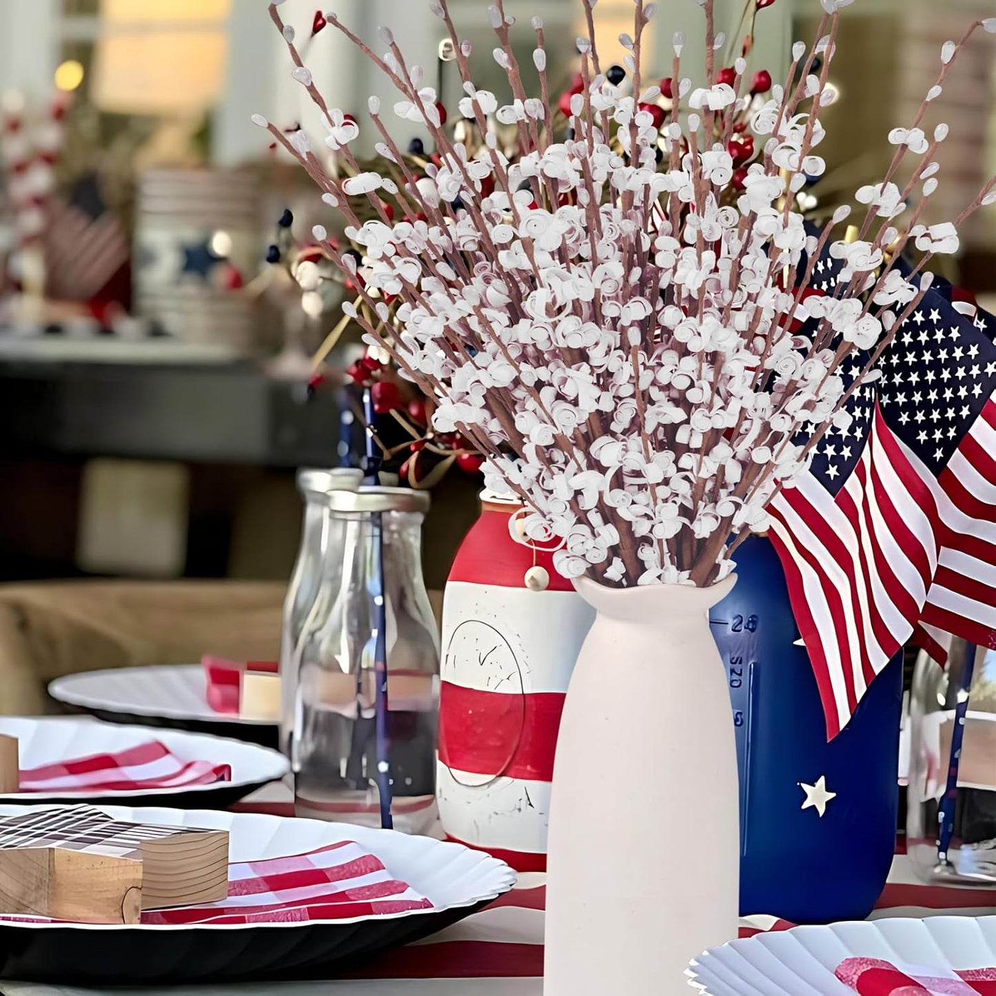 4Pcs Artificial Tulips Flower Stems for Valentine’s Day Anniversary Decor | 17.3" Faux Tulip Flower Bouquet Short Stems Vase Filler Home Mother's Day Wedding Table Centerpieces DIY Wreath Gift Decor