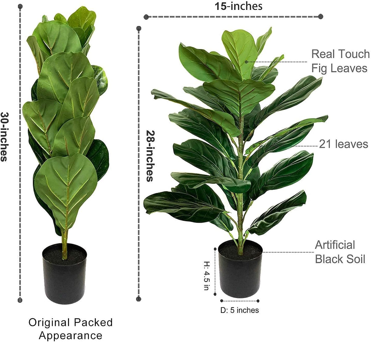 30" Little Artificial Fiddle Leaf Fig Tree/Faux Ficus Lyrata for Home Office Decoration