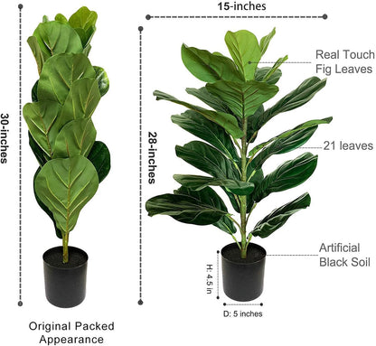 30" Little Artificial Fiddle Leaf Fig Tree/Faux Ficus Lyrata for Home Office Decoration