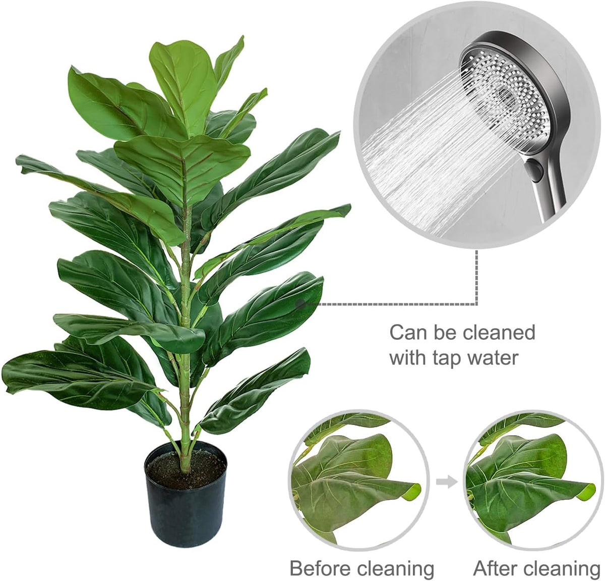30" Little Artificial Fiddle Leaf Fig Tree/Faux Ficus Lyrata for Home Office Decoration