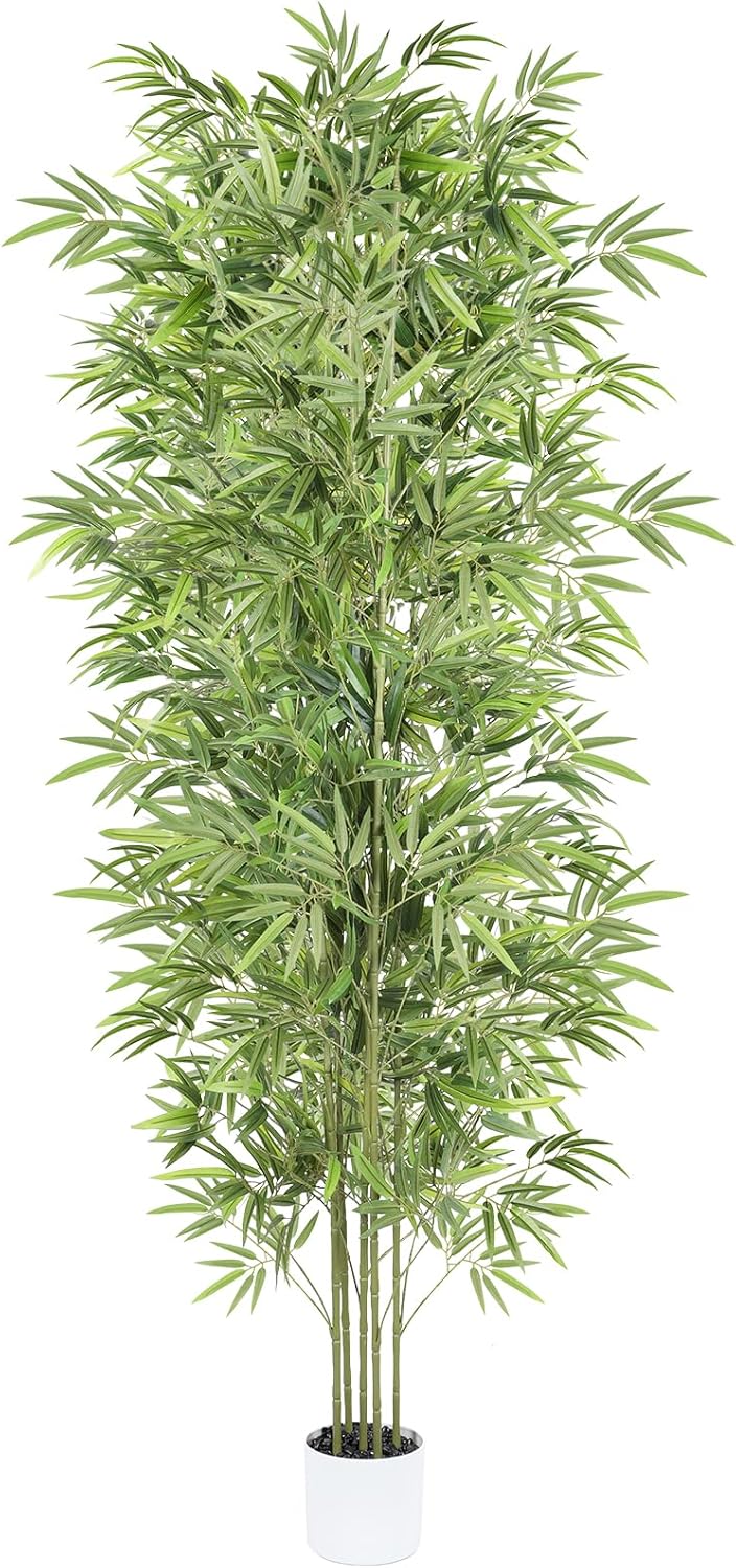 Artificial Bamboo Tree 6FT Tall, Fake Bamboo Plant with White Planter, Easy Assembly Realistic Faux Silk Tree with 5 Trunks, Lifelike Greenery for Home Office Living Room Corner Indoor Decor