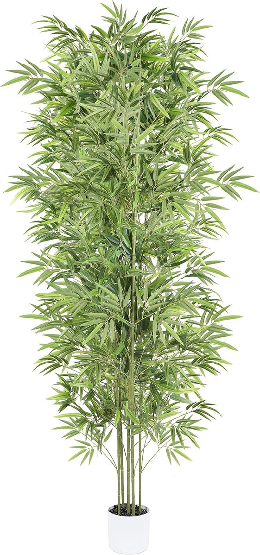 Artificial Bamboo Tree 6FT Tall, Fake Bamboo Plant with White Planter, Easy Assembly Realistic Faux Silk Tree with 5 Trunks, Lifelike Greenery for Home Office Living Room Corner Indoor Decor