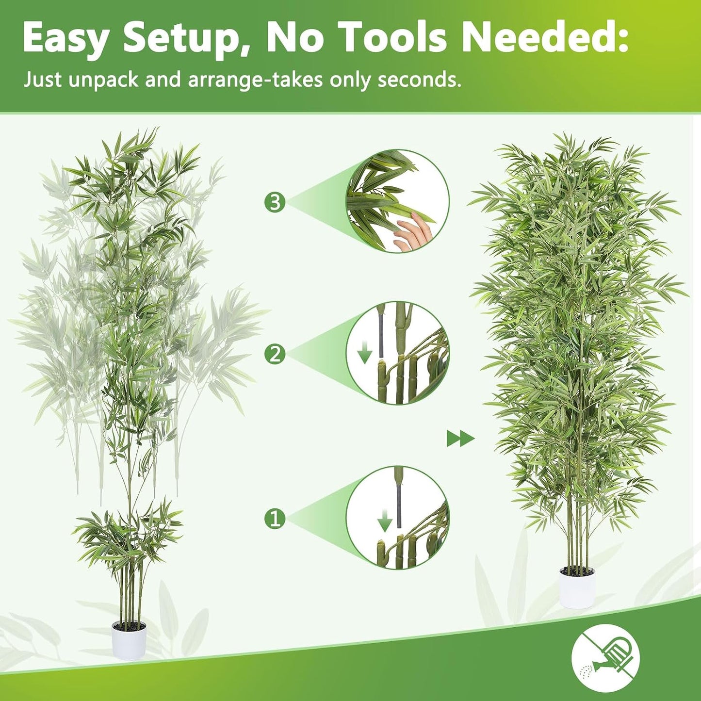 Artificial Bamboo Tree 6FT Tall, Fake Bamboo Plant with White Planter, Easy Assembly Realistic Faux Silk Tree with 5 Trunks, Lifelike Greenery for Home Office Living Room Corner Indoor Decor