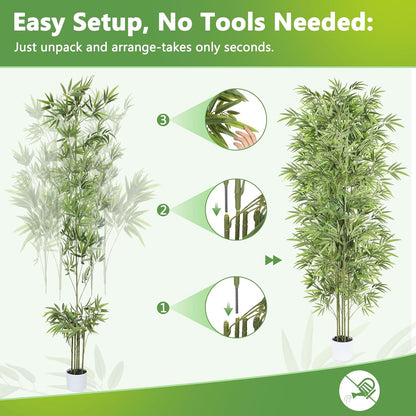 Artificial Bamboo Tree 6FT Tall, Fake Bamboo Plant with White Planter, Easy Assembly Realistic Faux Silk Tree with 5 Trunks, Lifelike Greenery for Home Office Living Room Corner Indoor Decor