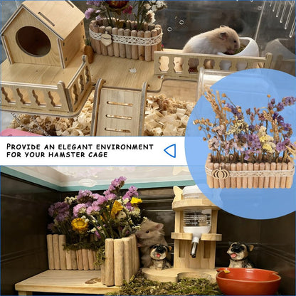 Hamster Natural Wood Flower Foraging Holder, Interactive Feeding Stand Habitat Accessories for Small Pets Hamsters Guinea Pigs Dwarf Gerbils (Yellow, 8x13.5cm)