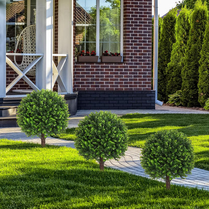 24" Artificial Boxwood Topiary Bushes UV Resistant for Outdoor 2PCS | Artificial Shrubs with Ground Spike, Orange Faux Outdoor Plants for Indoor & Outdoor Garden, Yard, Porch, Patio