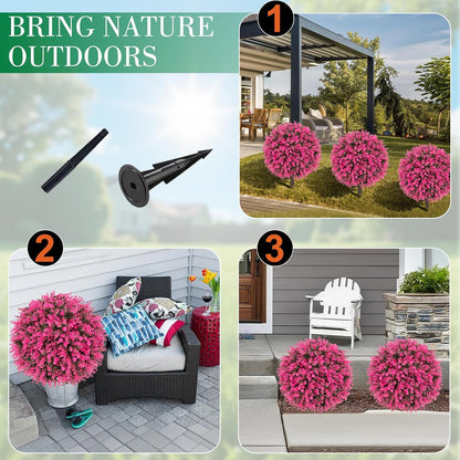 24" Artificial Boxwood Topiary Bushes UV Resistant for Outdoor 2PCS | Artificial Shrubs with Ground Spike, Orange Faux Outdoor Plants for Indoor & Outdoor Garden, Yard, Porch, Patio