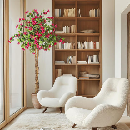6 ft Artificial Bougainvillea Tree, Tall Potted Fake Tree Indoor, Faux Tree with Wood Trunk and Pink Flowers for Outdoor