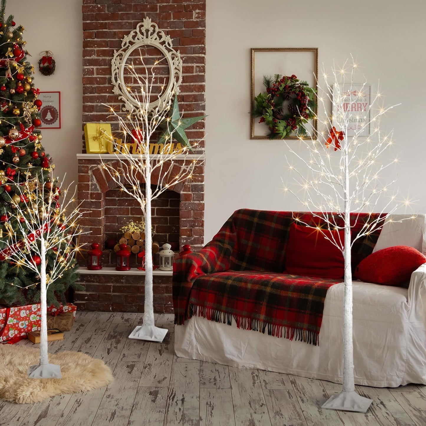 Birch Tree Lights,2 Pack 6 Feet Prelit White Artificial Christmas Trees,Birch Tree with LED Lights, Twinkling Twig Tree for Xmas Home Party Garden Indoor Outdoor Decor
