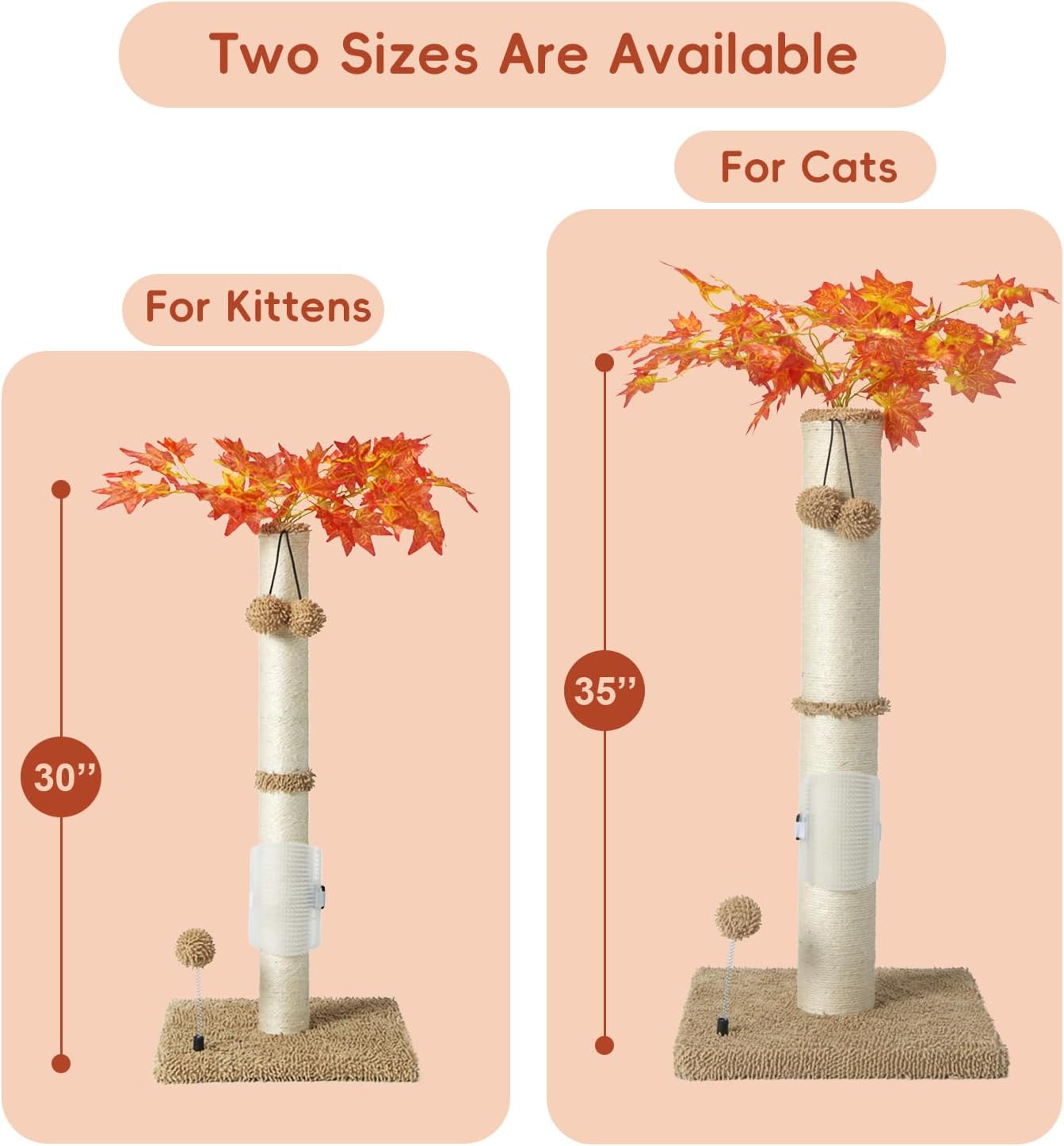 Cat Scartching Post，30-inch Cute Scartching Posts for Indoor Cats and Kittens,Natural Sisal Rope and Hanging Ball Toy, Self-Grooming Brush,Green