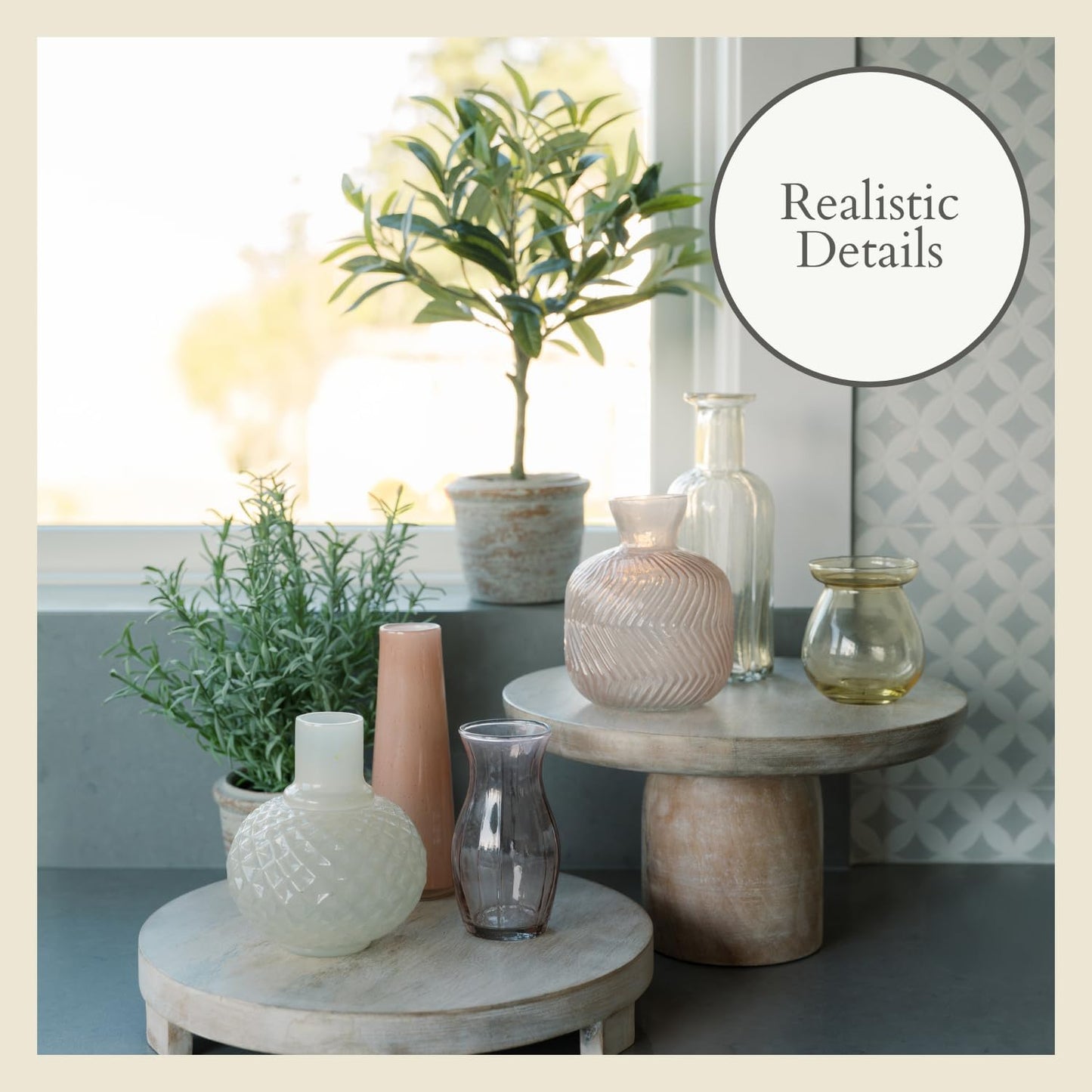 Faux Rosemary Plant & Olive Topiary, Set-of-2 Premium Artificial Indoor Plants, Enhances Interior Design, Lifelike-Leaves Create Realistic Natural Appearance, Grey Planter Pot Included