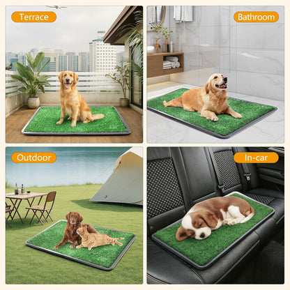Dog Grass Pad with Tray,35x23in Dogs Potty Tray with 2-Pack Upgraded Replacement Artificial Grass,Dog Litter Box for Pet Training,Indoor Portable Pottys Pet Toilet