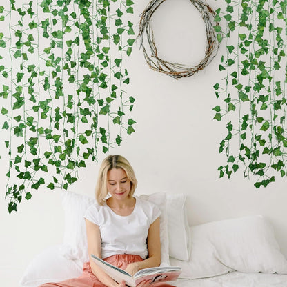 Fake Vines for Room Decor(12 Pack 84 Feet) Aesthetic Artificial Plant Ivy Leaves Hanging Greenery Garlands for Home Bedroom Wall Wedding Christmas Party Office Patio Outdoor Garden Décor