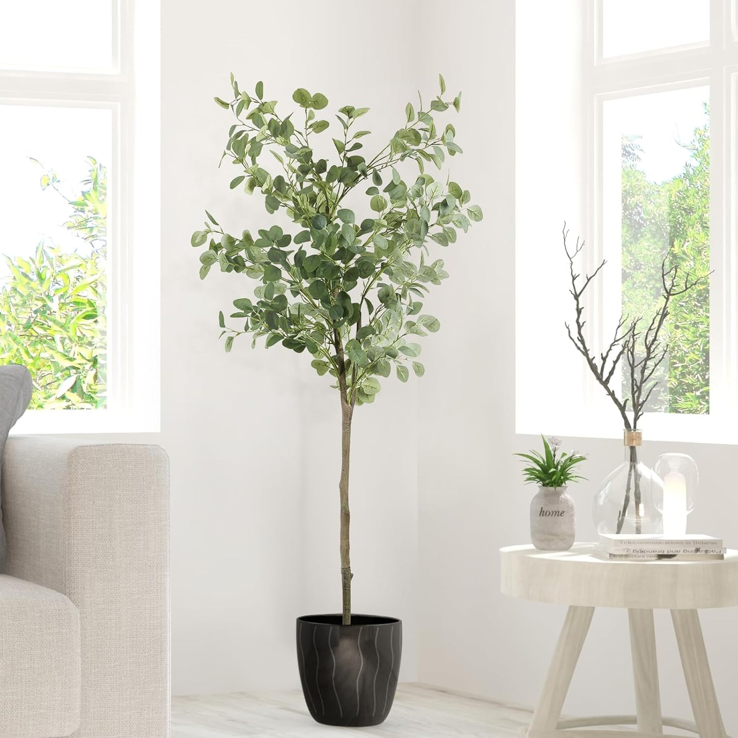 Artificial Eucalyptus Tree,6Ft Tall Fake Potted Tree Silk Faux Eucalyptus Tree with Plastic Nursery Pot, Artificial Plants for Home Office Indoor Decor