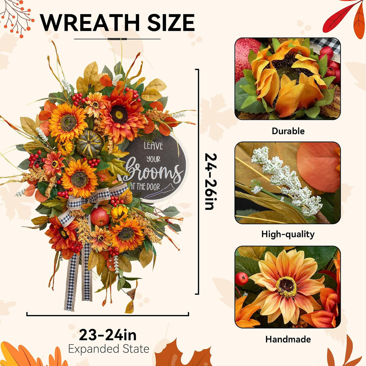 Fall Wreaths for Front Door 24 Inch Autumn Wreath Thanksgiving Door Decor